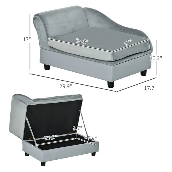 PawHut Luxury Dog Bed for Small Dogs, Hidden Storage, Soft Foam Couch, Modern Pet Furniture, Gray - product image 3