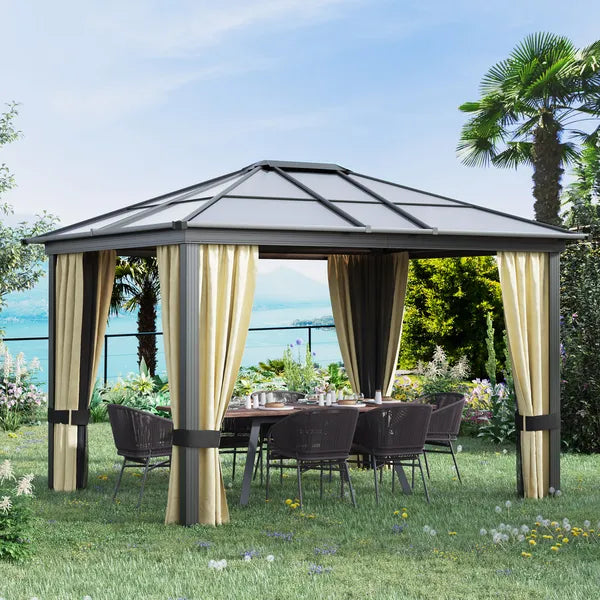 Outsunny Hardtop Gazebo 12 ft x 10 ft with Curtains, Outdoor Patio Canopy Shelter, for Garden - product image 2