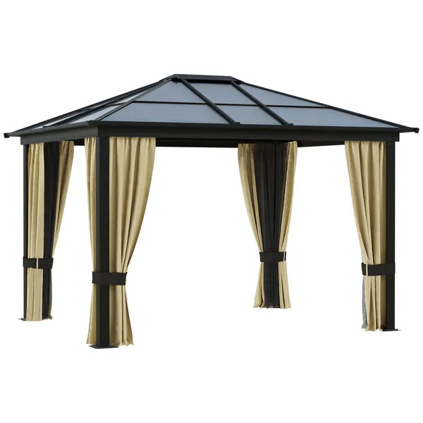 Outsunny Hardtop Gazebo 12 ft x 10 ft with Curtains, Outdoor Patio Canopy Shelter, for Garden - product image 1