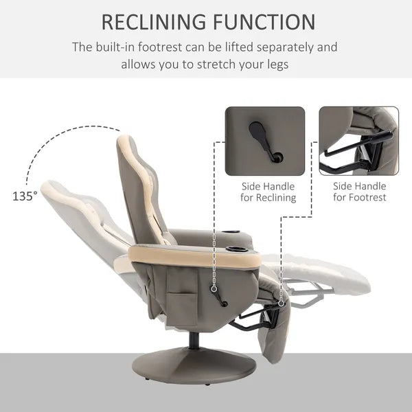 Manual Recliner Armchair with Leg Rest, 135 Degree Recline, Cup Holder and Pocket, Gray - product image 4