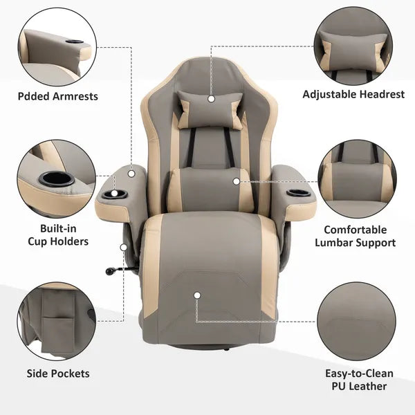 Manual Recliner Armchair with Leg Rest, 135 Degree Recline, Cup Holder and Pocket, Gray - product image 6