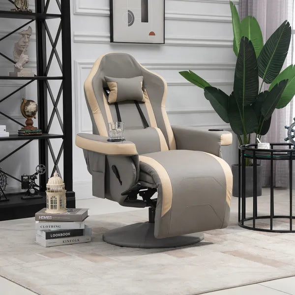 Manual Recliner Armchair with Leg Rest, 135 Degree Recline, Cup Holder and Pocket, Gray - product image 2