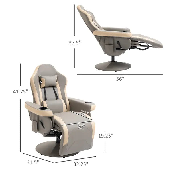 Manual Recliner Armchair with Leg Rest, 135 Degree Recline, Cup Holder and Pocket, Gray - product image 3