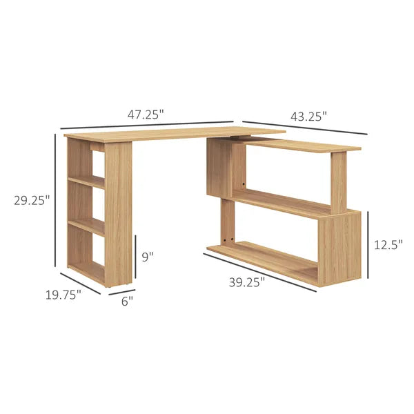 HOMCOM Maple L-Shaped Desk 360 Degree Rotating Corner Computer Desk with Storage Shelves - product image 3