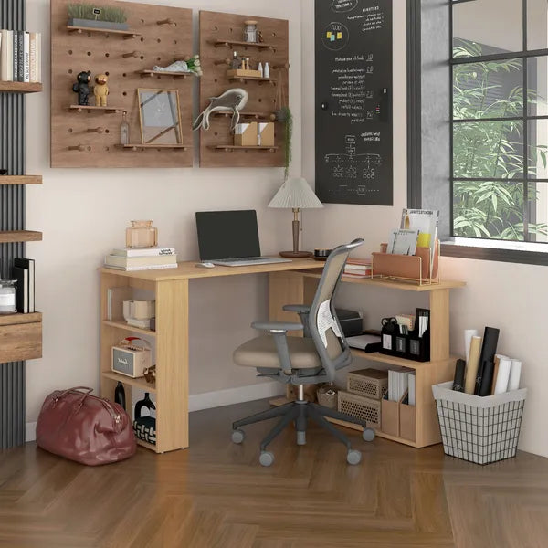 HOMCOM Maple L-Shaped Desk 360 Degree Rotating Corner Computer Desk with Storage Shelves - product image 10