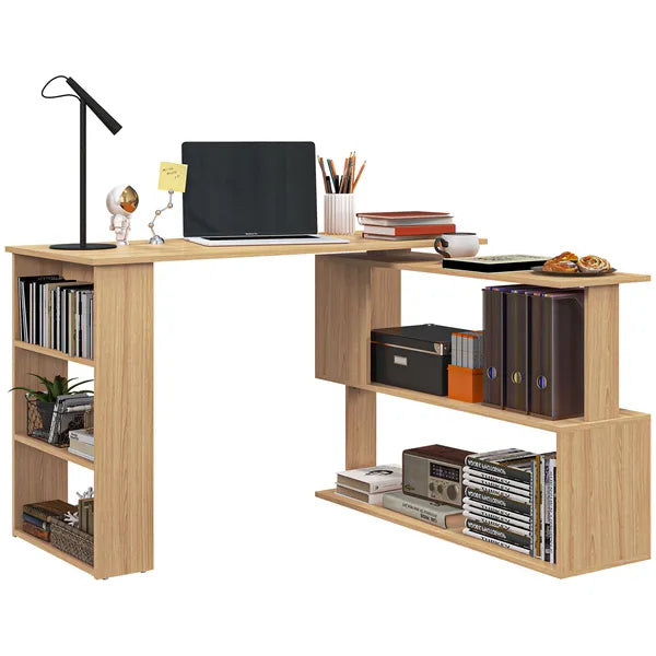 HOMCOM Maple L-Shaped Desk 360 Degree Rotating Corner Computer Desk with Storage Shelves - product image 1