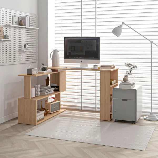 HOMCOM Maple L-Shaped Desk 360 Degree Rotating Corner Computer Desk with Storage Shelves - product image 2