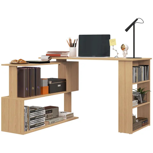 HOMCOM Maple L-Shaped Desk 360 Degree Rotating Corner Computer Desk with Storage Shelves - product image 11