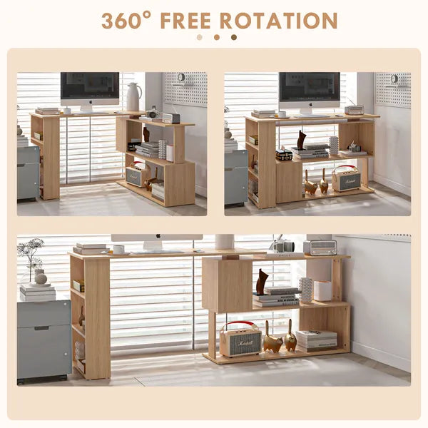 HOMCOM Maple L-Shaped Desk 360 Degree Rotating Corner Computer Desk with Storage Shelves - product image 5