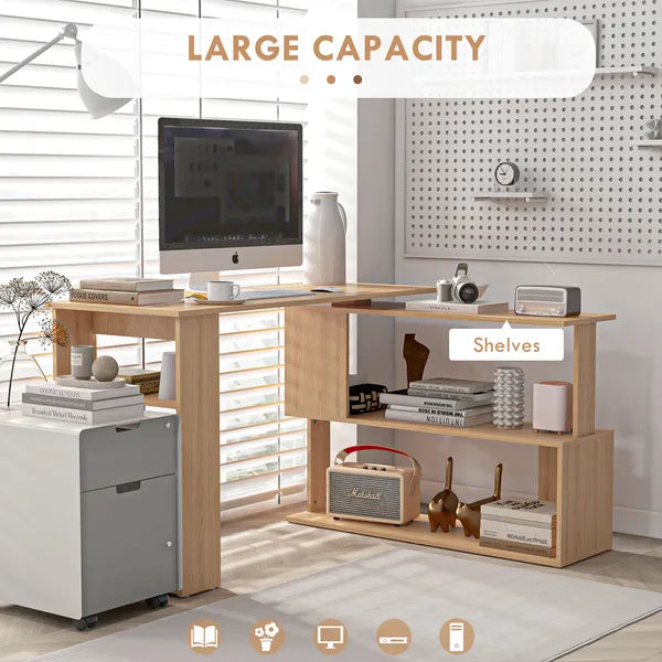 HOMCOM Maple L-Shaped Desk 360 Degree Rotating Corner Computer Desk with Storage Shelves - product image 4