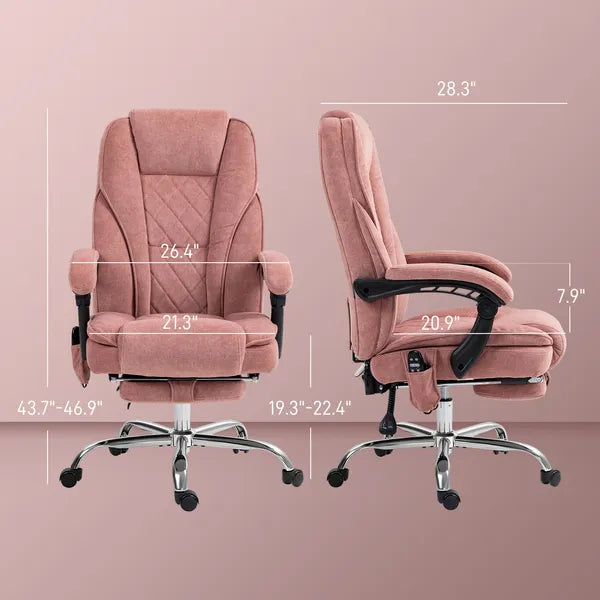 Massage Desk Chair with Footrest, 6-point Vibrating and Heating Functions, Adjustable Height and Back, Pink - product image 3
