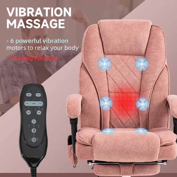 Massage Desk Chair with Footrest, 6-point Vibrating and Heating Functions, Adjustable Height and Back, Pink - product image 4