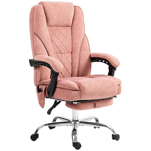 Massage Desk Chair with Footrest, 6-point Vibrating and Heating Functions, Adjustable Height and Back, Pink - product image 1
