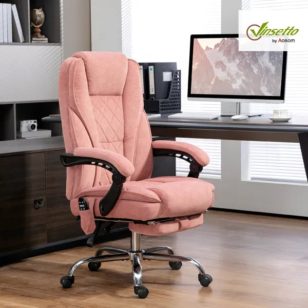 Massage Desk Chair with Footrest, 6-point Vibrating and Heating Functions, Adjustable Height and Back, Pink - product image 2