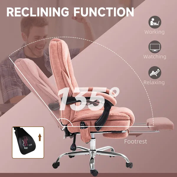 Massage Desk Chair with Footrest, 6-point Vibrating and Heating Functions, Adjustable Height and Back, Pink - product image 6