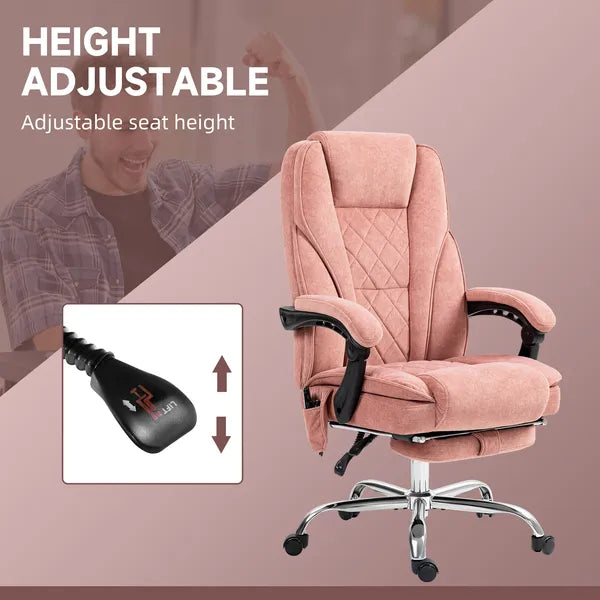 Massage Desk Chair with Footrest, 6-point Vibrating and Heating Functions, Adjustable Height and Back, Pink - product image 5