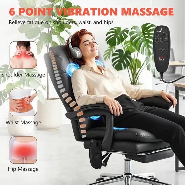 HOMCOM Massage Office Chair with 6-Point Vibration, Pet-Friendly Faux Leather Ergonomic Executive Desk Chair, Black - product image 3