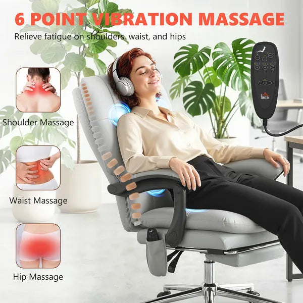 HOMCOM Massage Office Chair with 6-Point Vibration, Pet-Friendly Faux Leather Ergonomic Executive Desk Chair, Light Gray - product image 3