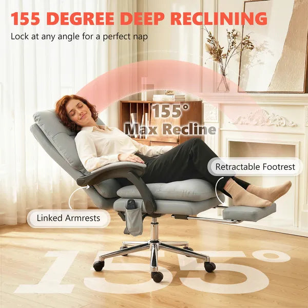 HOMCOM Massage Office Chair with 6-Point Vibration, Pet-Friendly Faux Leather Ergonomic Executive Desk Chair, Light Gray - product image 4