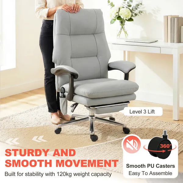 HOMCOM Massage Office Chair with 6-Point Vibration, Pet-Friendly Faux Leather Ergonomic Executive Desk Chair, Light Gray - product image 7