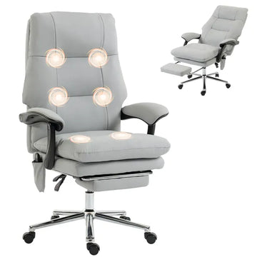 HOMCOM Massage Office Chair with 6-Point Vibration, Pet-Friendly Faux Leather Ergonomic Executive Desk Chair, Light Gray - product image 1