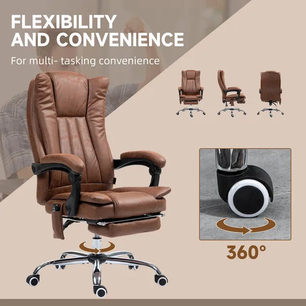 Massage Office Chair with 6 Points and Heat, Reclining Computer Chair with Adjustable Height and Footrest, Brown - product image 5