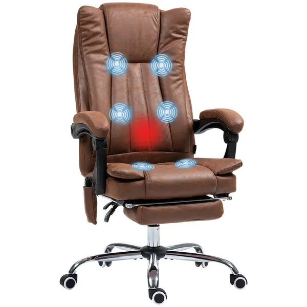 Massage Office Chair with 6 Points and Heat, Reclining Computer Chair with Adjustable Height and Footrest, Brown - product image 11