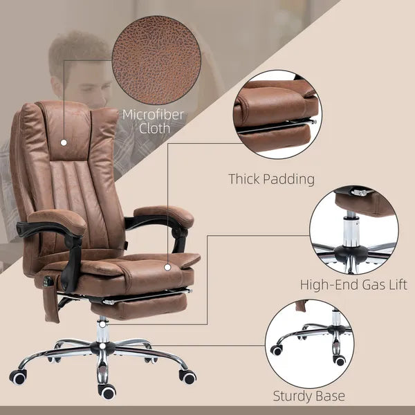 Massage Office Chair with 6 Points and Heat, Reclining Computer Chair with Adjustable Height and Footrest, Brown - product image 7