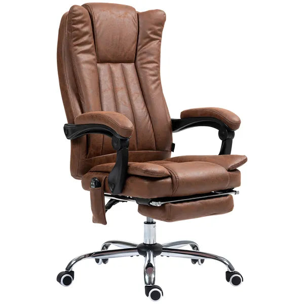 Massage Office Chair with 6 Points and Heat, Reclining Computer Chair with Adjustable Height and Footrest, Brown - product image 1