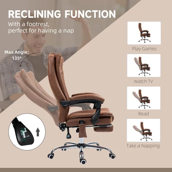 Massage Office Chair with 6 Points and Heat, Reclining Computer Chair with Adjustable Height and Footrest, Brown - product image 9
