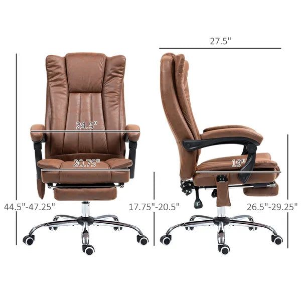 Massage Office Chair with 6 Points and Heat, Reclining Computer Chair with Adjustable Height and Footrest, Brown - product image 3
