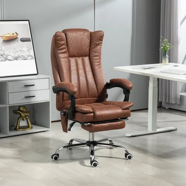 Massage Office Chair with 6 Points and Heat, Reclining Computer Chair with Adjustable Height and Footrest, Brown - product image 2