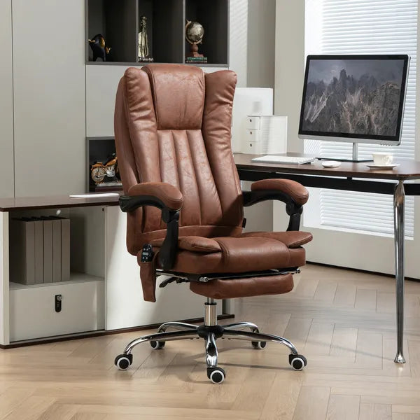 Massage Office Chair with 6 Points and Heat, Reclining Computer Chair with Adjustable Height and Footrest, Brown - product image 10