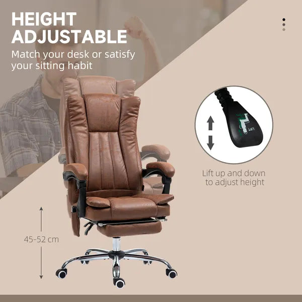 Massage Office Chair with 6 Points and Heat, Reclining Computer Chair with Adjustable Height and Footrest, Brown - product image 4