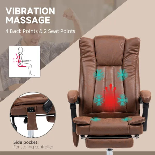 Massage Office Chair with 6 Points and Heat, Reclining Computer Chair with Adjustable Height and Footrest, Brown - product image 6
