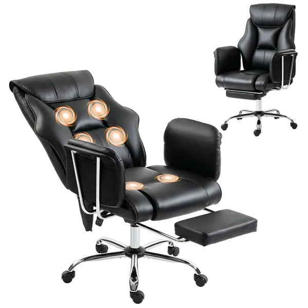 HOMCOM Massage Office Chair with 6 Points Vibration, Executive Desk Chair with High Back, PU Leather, Footrest, Black - product image 1