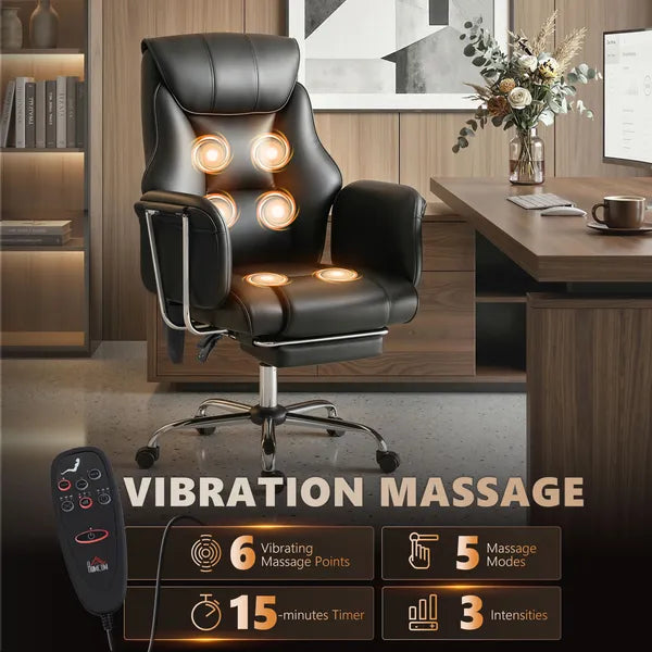 HOMCOM Massage Office Chair with 6 Points Vibration, Executive Desk Chair with High Back, PU Leather, Footrest, Black - product image 4