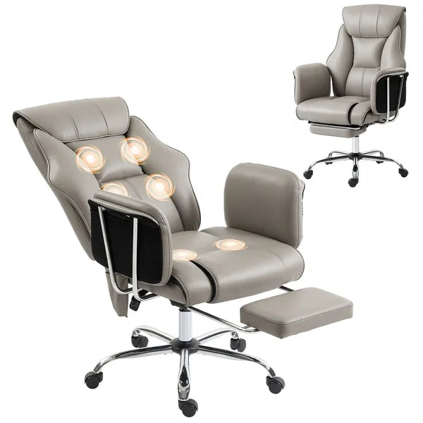 HOMCOM Massage Office Chair with 6 Points Vibration, Executive Desk Chair with High Back, PU Leather, Footrest, Gray - product image 1