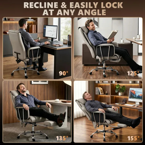 HOMCOM Massage Office Chair with 6 Points Vibration, Executive Desk Chair with High Back, PU Leather, Footrest, Gray - product image 6