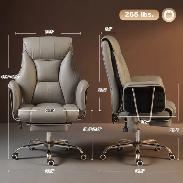 HOMCOM Massage Office Chair with 6 Points Vibration, Executive Desk Chair with High Back, PU Leather, Footrest, Gray - product image 2