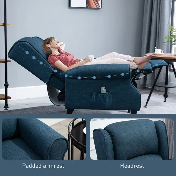 HOMCOM Massage Sofa Chair with Heat, Massage Recliner Chair with Remote Controller, Side Pocket, Blue - product image 8