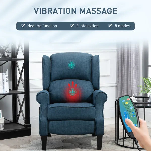 HOMCOM Massage Sofa Chair with Heat, Massage Recliner Chair with Remote Controller, Side Pocket, Blue - product image 4