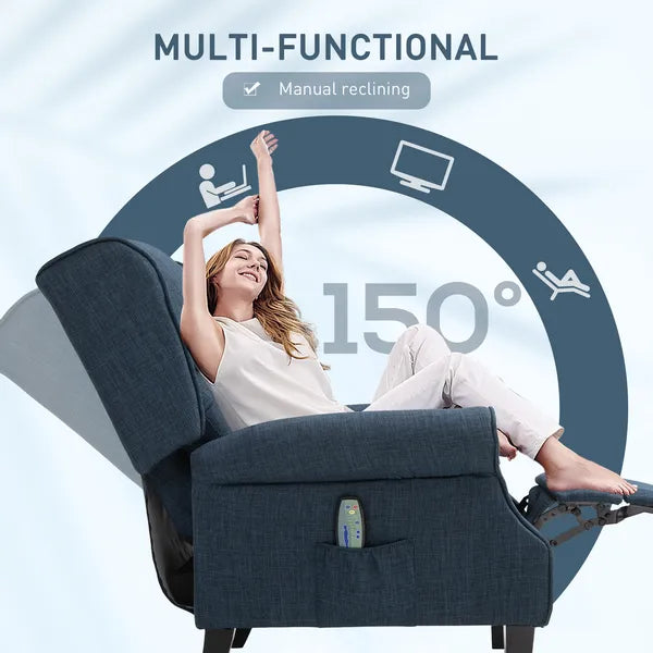 HOMCOM Massage Sofa Chair with Heat, Massage Recliner Chair with Remote Controller, Side Pocket, Blue - product image 5