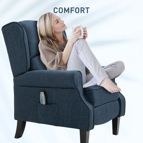 HOMCOM Massage Sofa Chair with Heat, Massage Recliner Chair with Remote Controller, Side Pocket, Blue - product image 7