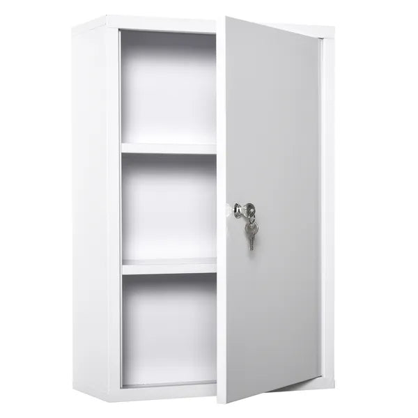 Medicine Cabinet Steel Wall Mount 24x16 3-Tier Storage Lockable White - product image 2
