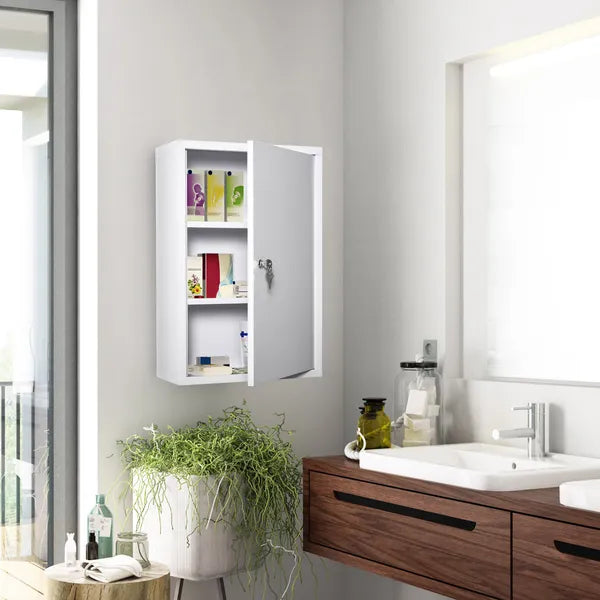 Medicine Cabinet Steel Wall Mount 24x16 3-Tier Storage Lockable White - product image 8