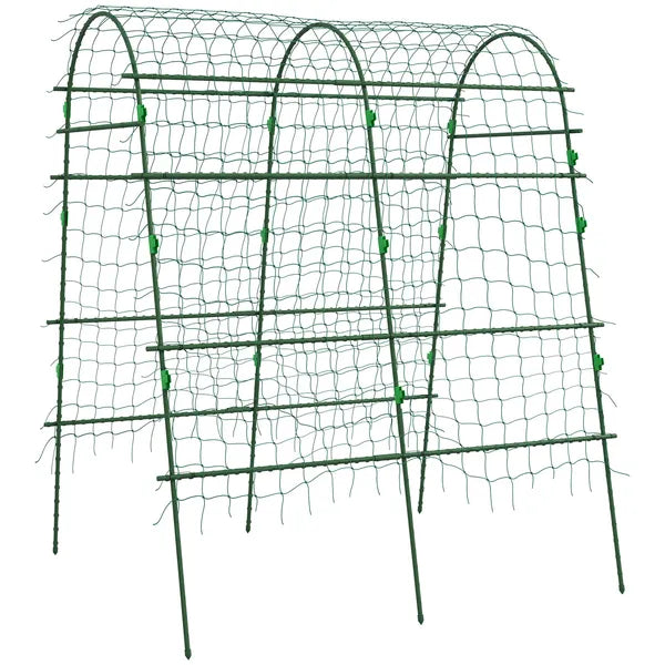 Outsunny Metal Arch Garden Trellis for Climbing Plants, A-Frame with Net, 57"x66"x81", Green Outdoor Decor - product image 12