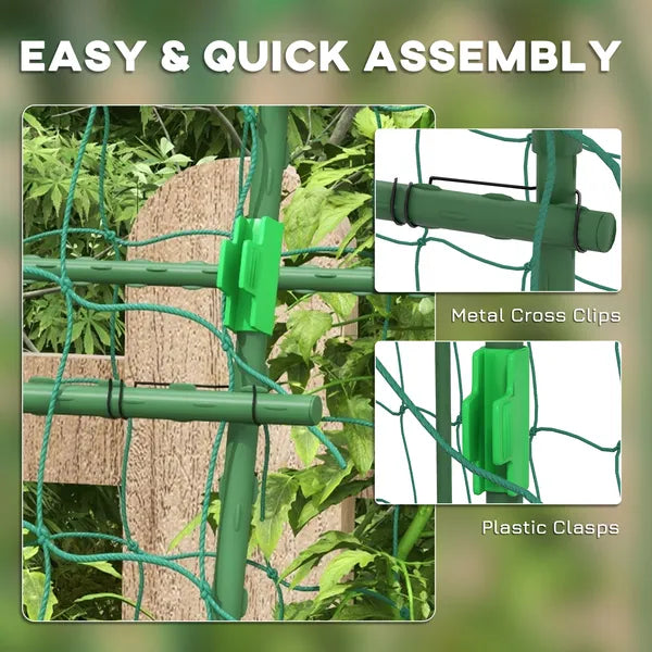 Outsunny Metal Arch Garden Trellis for Climbing Plants, A-Frame with Net, 57"x66"x81", Green Outdoor Decor - product image 5