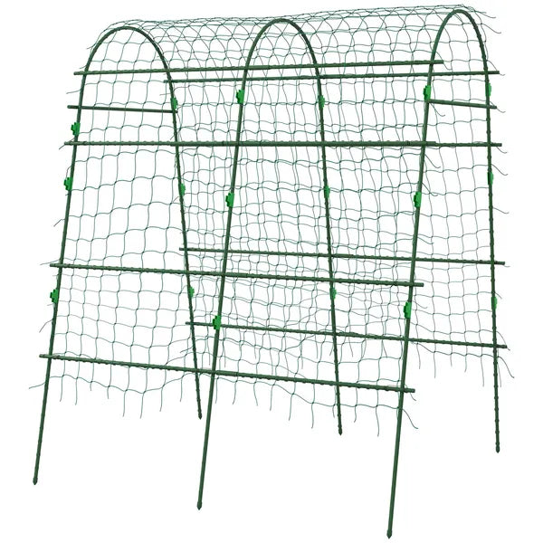 Outsunny Metal Arch Garden Trellis for Climbing Plants, A-Frame with Net, 57"x66"x81", Green Outdoor Decor - product image 1