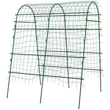 Outsunny Metal Arch Garden Trellis for Climbing Plants, A-Frame with Net, 57"x66"x81", Green Outdoor Decor - product image 1